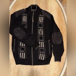 Black & Gray Knit Zip Sweater Jacket